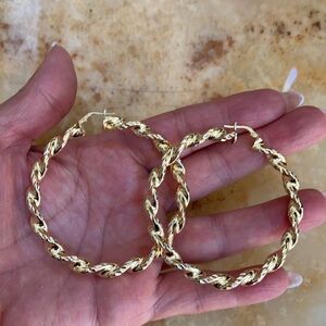 Gold plated large hoop twist earrings 2.5” inches